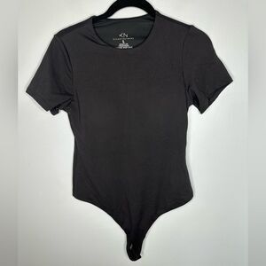 Kendall + Kylie Black Short Sleeve Bodysuit Women’s Large Stretchy Fitted